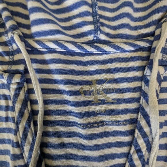 Calvin Klein M Blue White Striped Henley Hoodie Sweatshirt Shirt Tunic 3/4 Sleev - Picture 5 of 6